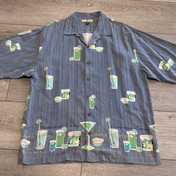 Tommy Bahama Other - Tommy Bahama Silk Button Down Mens Large Blue Cocktail Pineapple Hula Camp Shirt